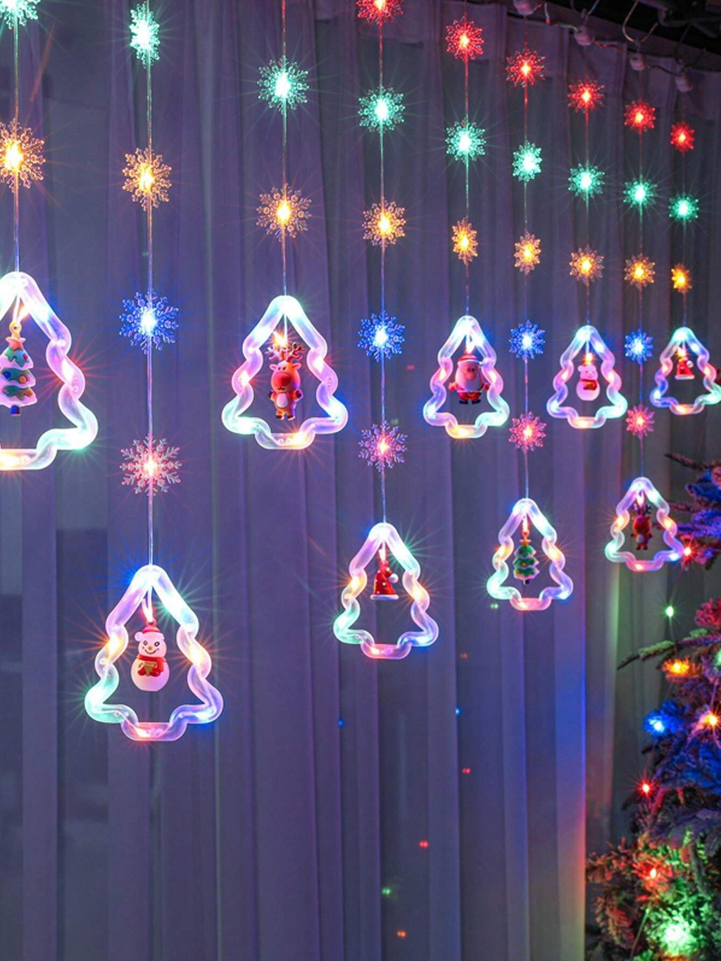 WILLED Christmas String Lights, 120 LED Window Curtain Lights with Christmas Ornaments, 9.8ft USB Powered Warm White Waterproof Fairy Lights Indoor Outdoor for Xmas Tree Patio Garden Party Home Decor