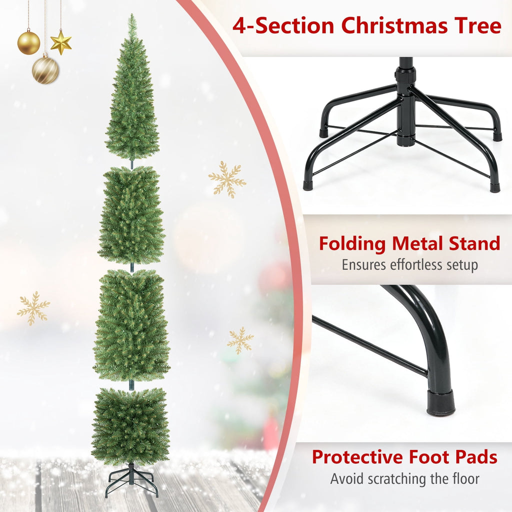 Costway 5 FT Pre-Lit Pencil Christmas Tree with 150 LED Lights & 296 Branch Tips Party