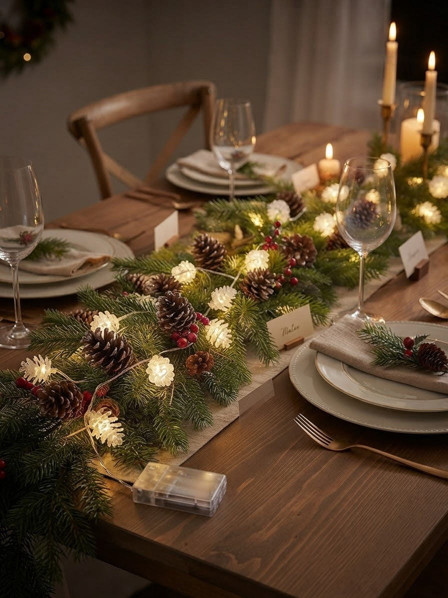 16 ft 50 LED Pinecone String Lights, Warm White Battery Operated Indoor Christmas Lights with 6 Adhesive Clips, TW Design