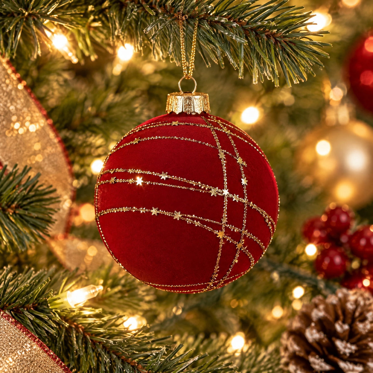 8-Count Red and Gold Glitter Velvet-Feel Shatterproof Christmas Ornaments, 4", by Holiday Time