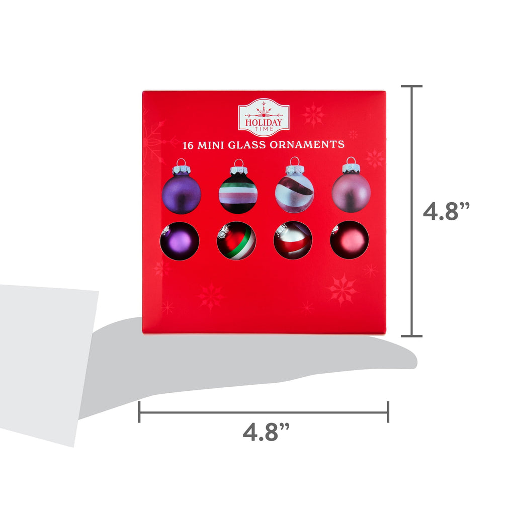 16-Count Multicolor Mini Glass Christmas Ornaments, 1", by Holiday Time