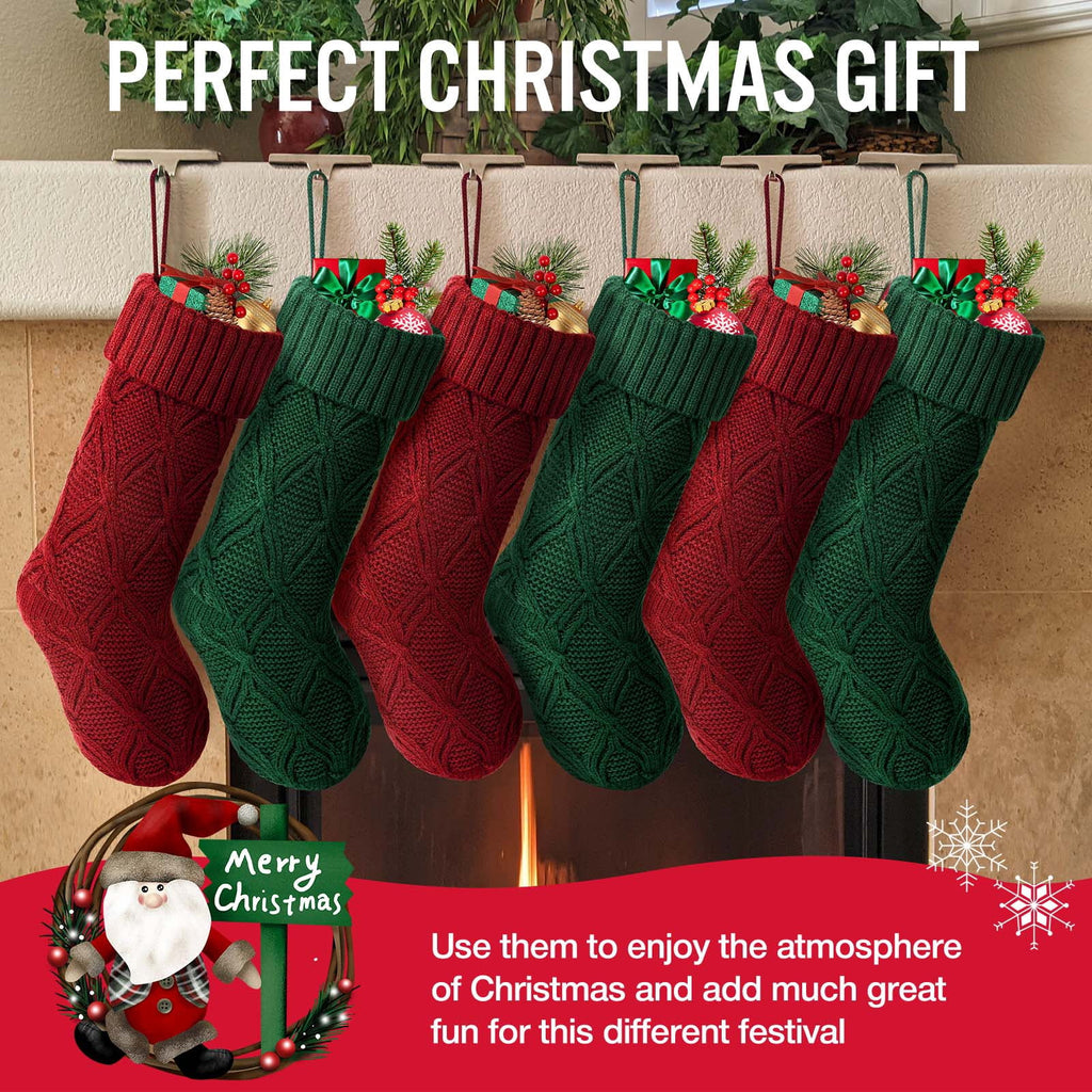 Ayieyill 6pcs Christmas Stockings Large Knitted Xmas Stockings 18 Inches Fireplace Hanging Stockings for Family Holiday Christmas Decoration