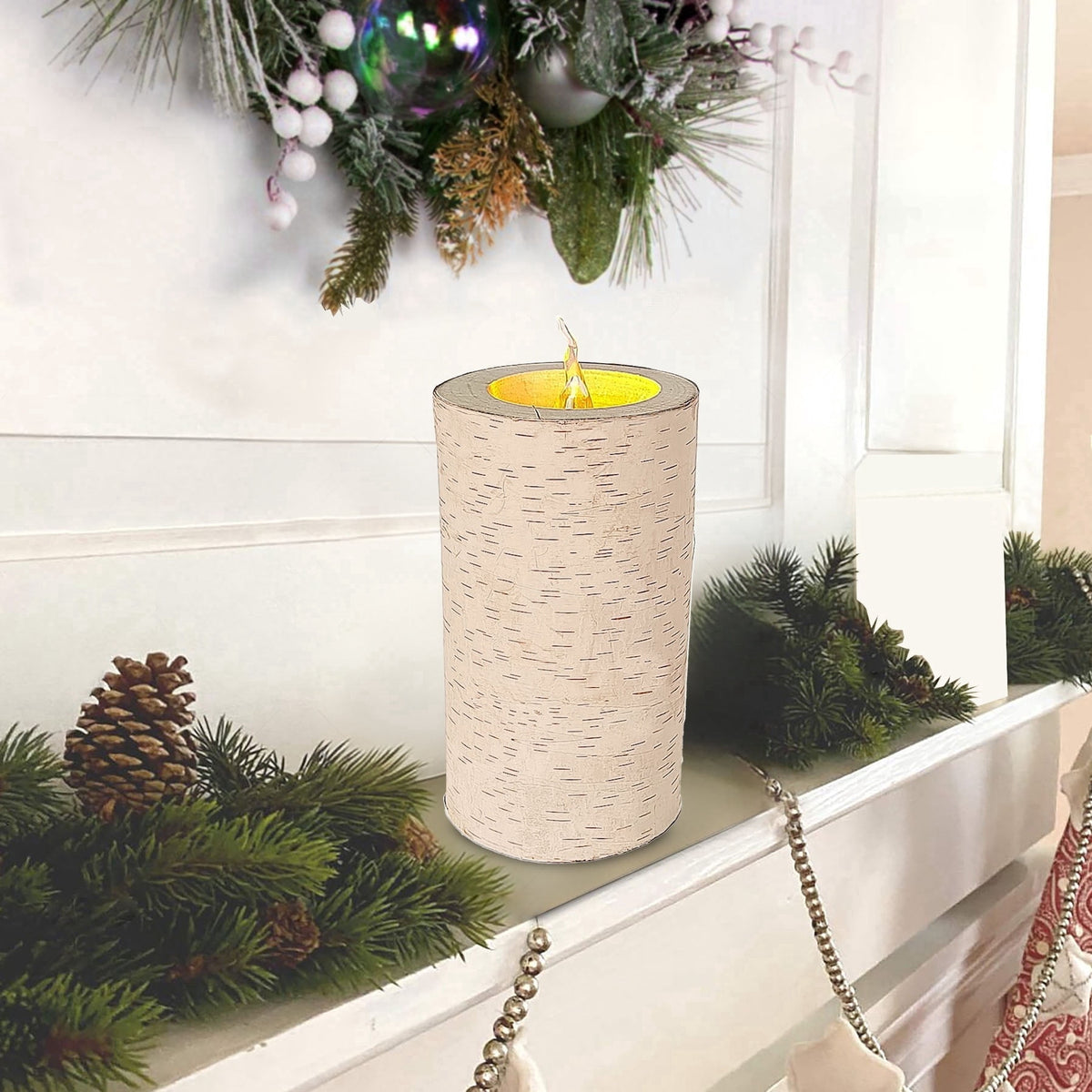 Battery-Operated LED Wooden Flameless Christmas Candle, Brown, 7.3", by Holiday Time