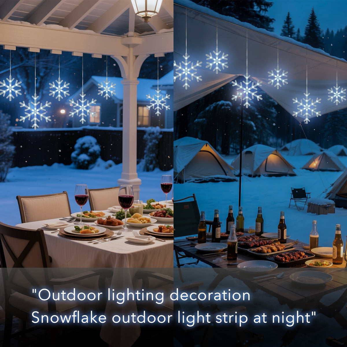 BeatiNeon 9ft Christmas Snowflake String Lights, 10 Pcs Blue & Cool White LED Snowfall Lights with Twinkle Effect, Connectable Indoor Outdoor Waterproof Holiday Decor for Eaves, Garden, Yard, Indoor