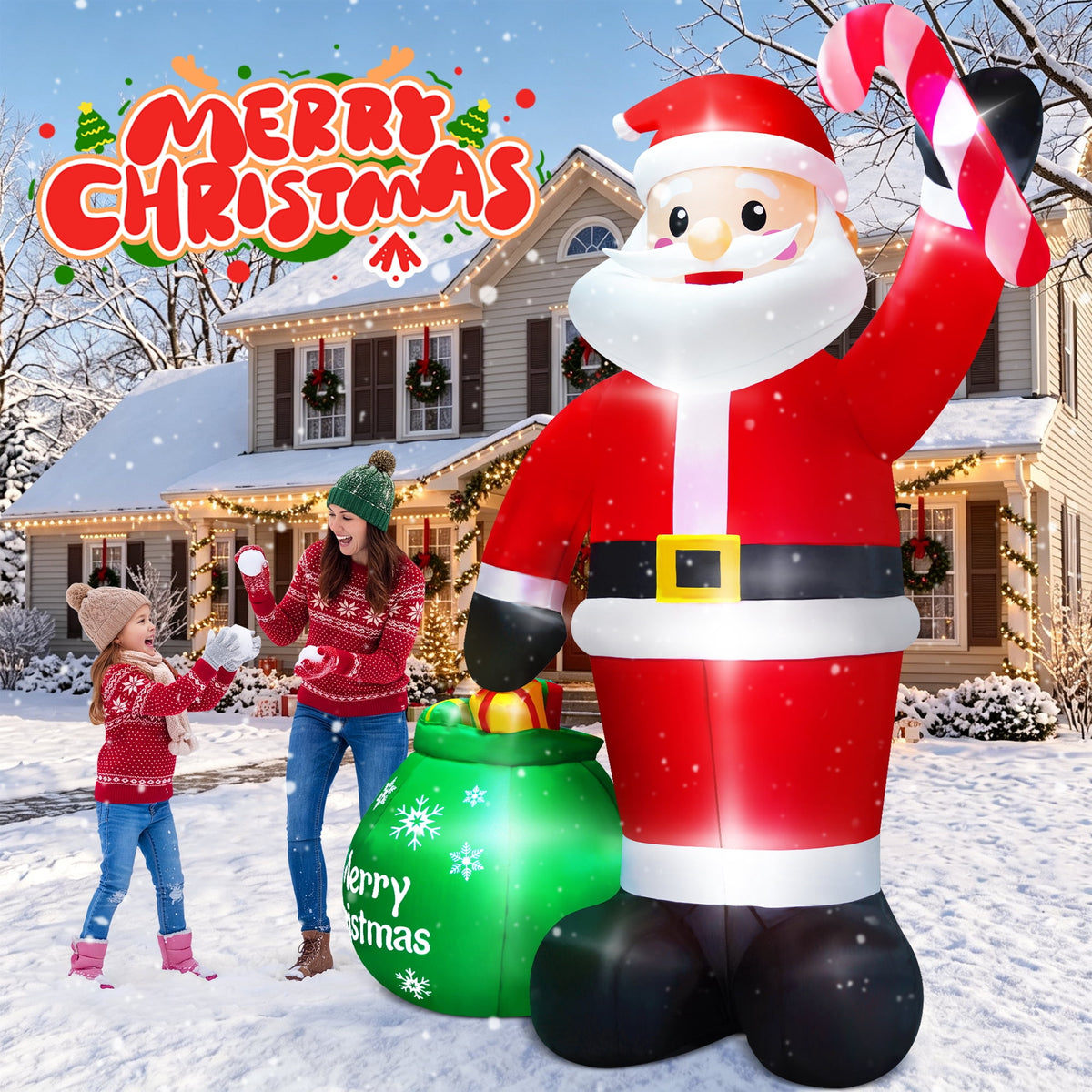Yexmas 7FT Christmas Inflatable Santa Claus with Photo Frame, Blow Up Santa Claus Xmas Decorations for Outdoor Indoor, Built-in LED Light for Yard Gardern Lawn
