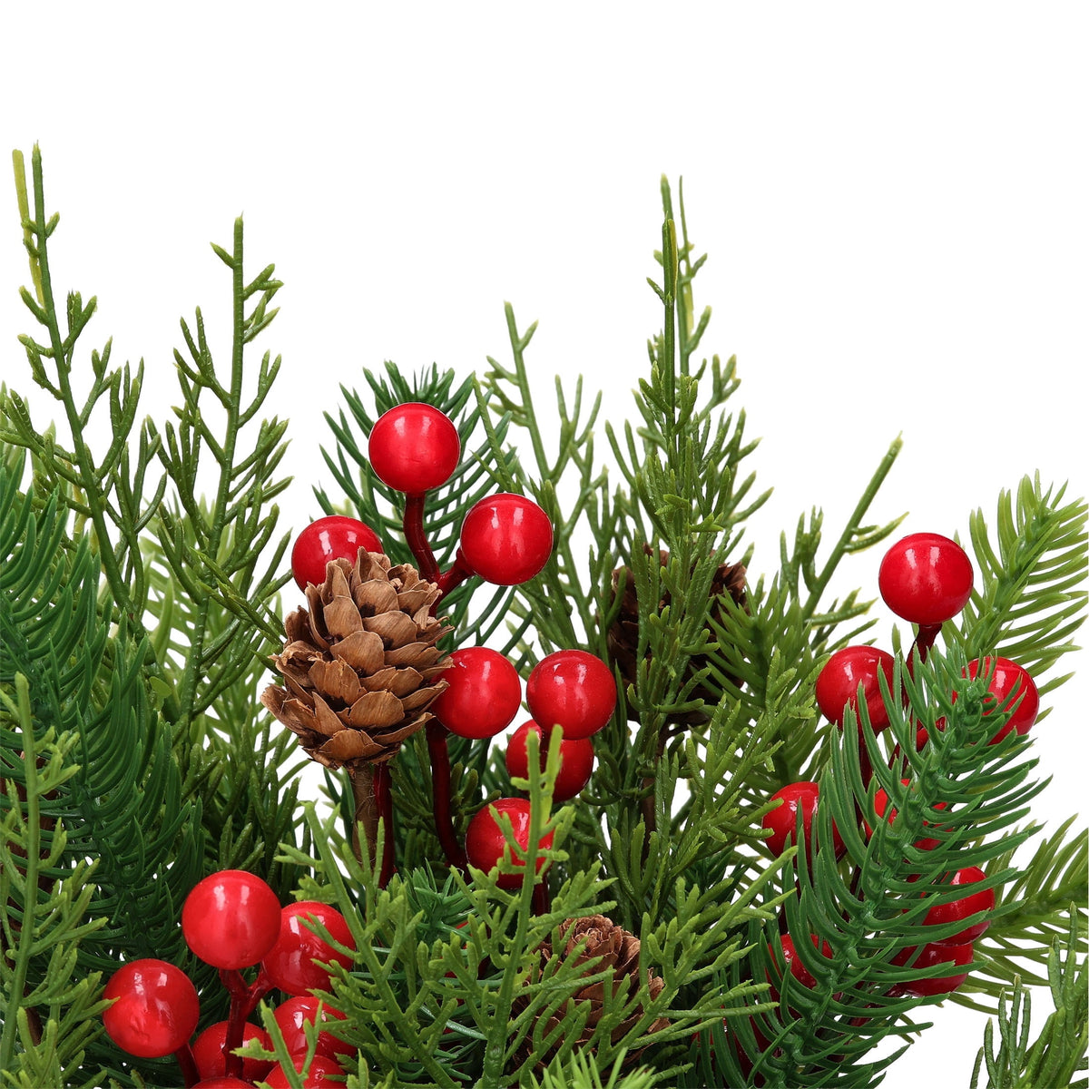 Greenery and Berries Christmas Arrangement in Ceramic Pot, Green/Red/White, 12", by Holiday Time