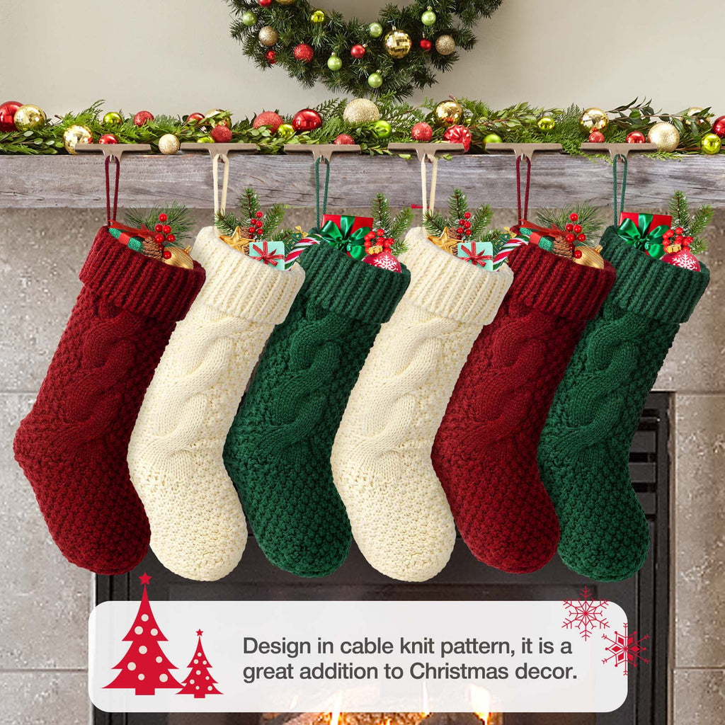 Ayieyill 6pcs Christmas Stockings Large Knitted Xmas Stockings 18 Inches Fireplace Hanging Stockings for Family Holiday Christmas Decoration