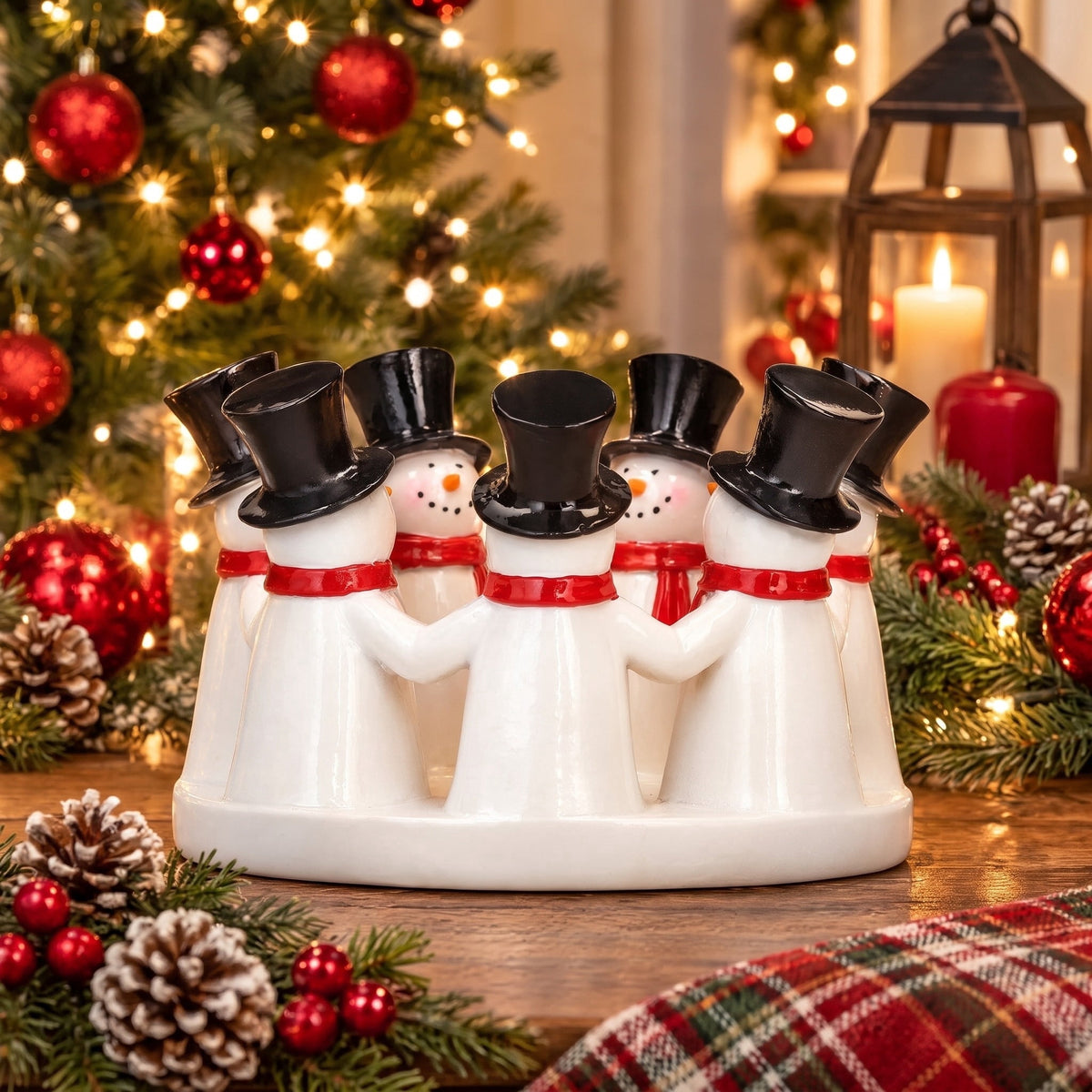 Snowman Christmas Pillar Candle Holder, Red and White, 3.3", by Holiday Time