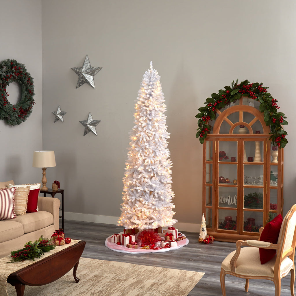 Nearly Natural 3' White Slim Artificial Christmas Tree Prelit 50 Warm White LED Lights