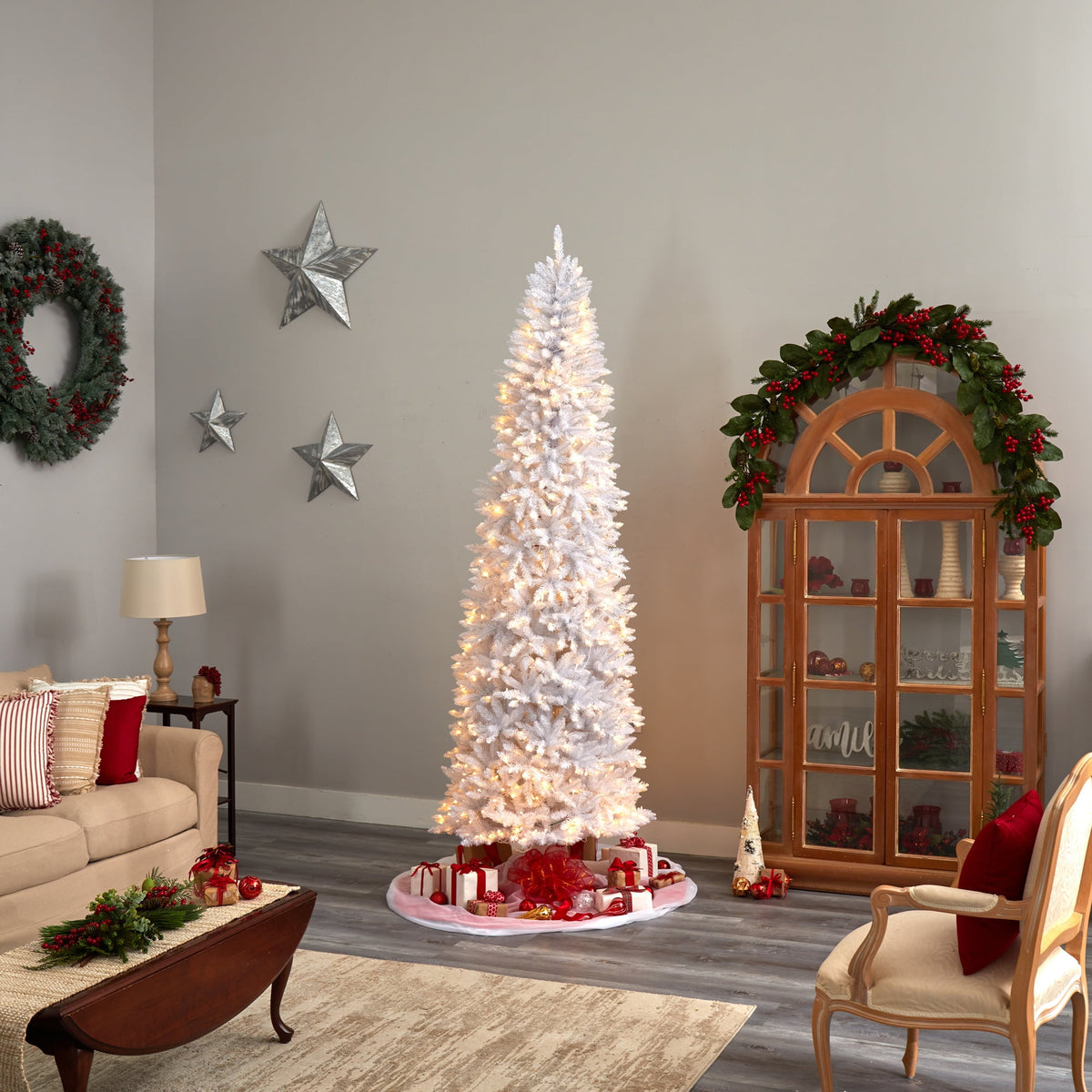 Nearly Natural 3' White Slim Artificial Christmas Tree Prelit 50 Warm White LED Lights