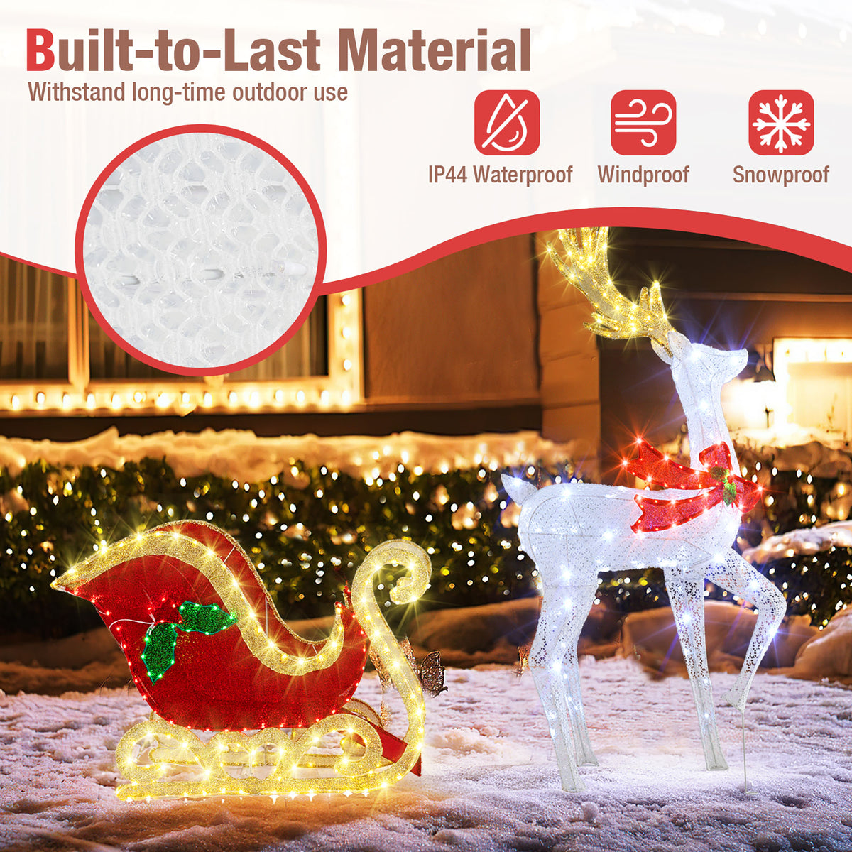 Gymax Lighted Christmas Reindeer & Sleigh Set Light-up Xmas Decorations w/462 LED