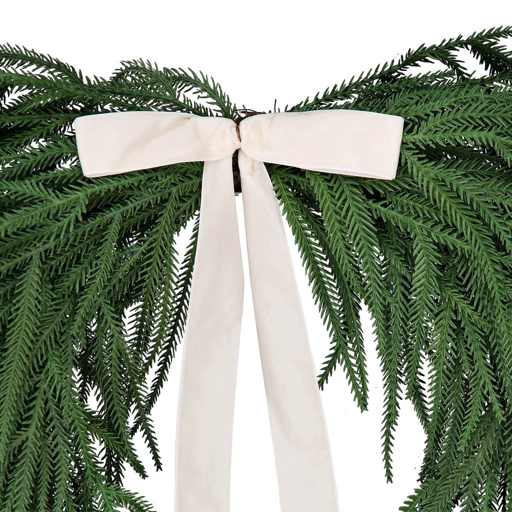 My Texas House Natural Feel Norfolk Artificial Christmas Wreath with Bow, Green, 22"