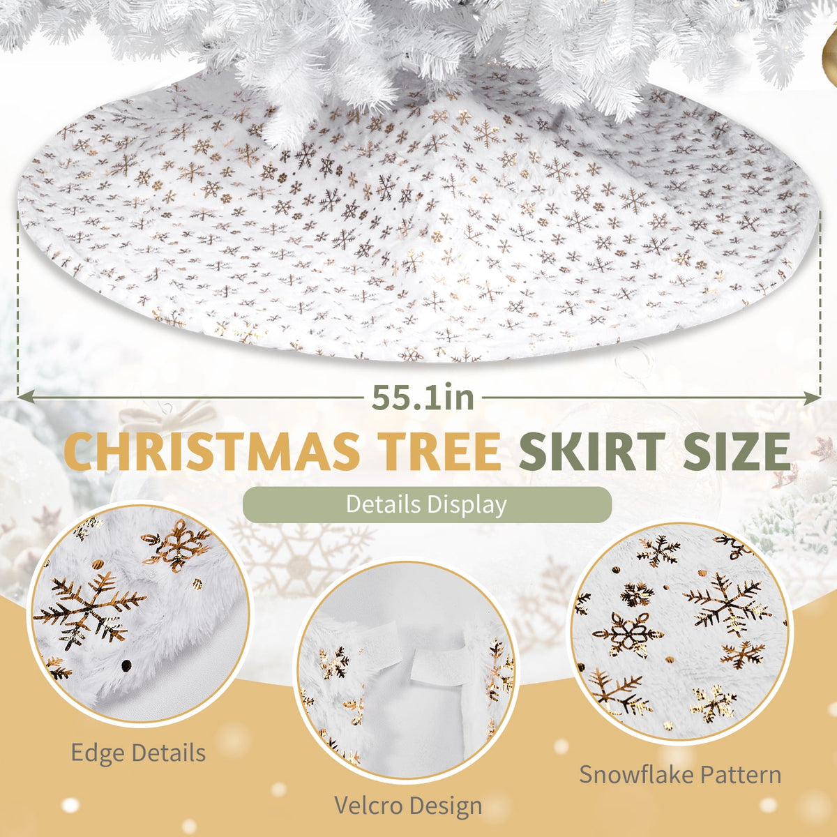 UBesGoo 7.5ft DIY Christmas Tree, Hinged Artificial Pine with 400 Warm LEDs & Golden Ornaments, Includes Tree Skirt, Green