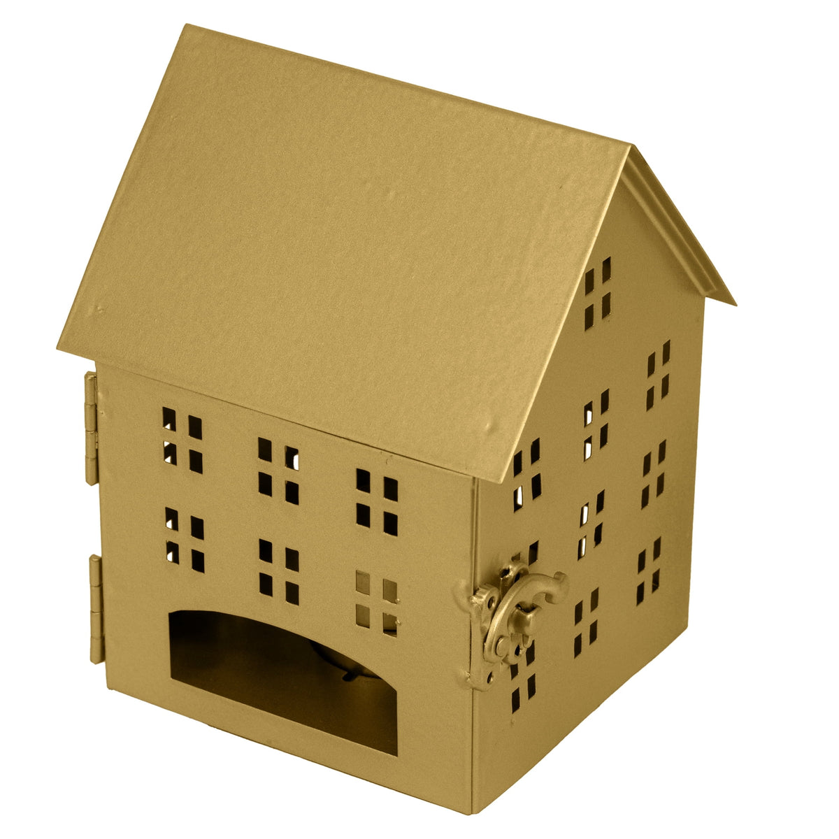 My Texas House Metal House Tealight Candle Holder Christmas Decoration, Gold, 6"