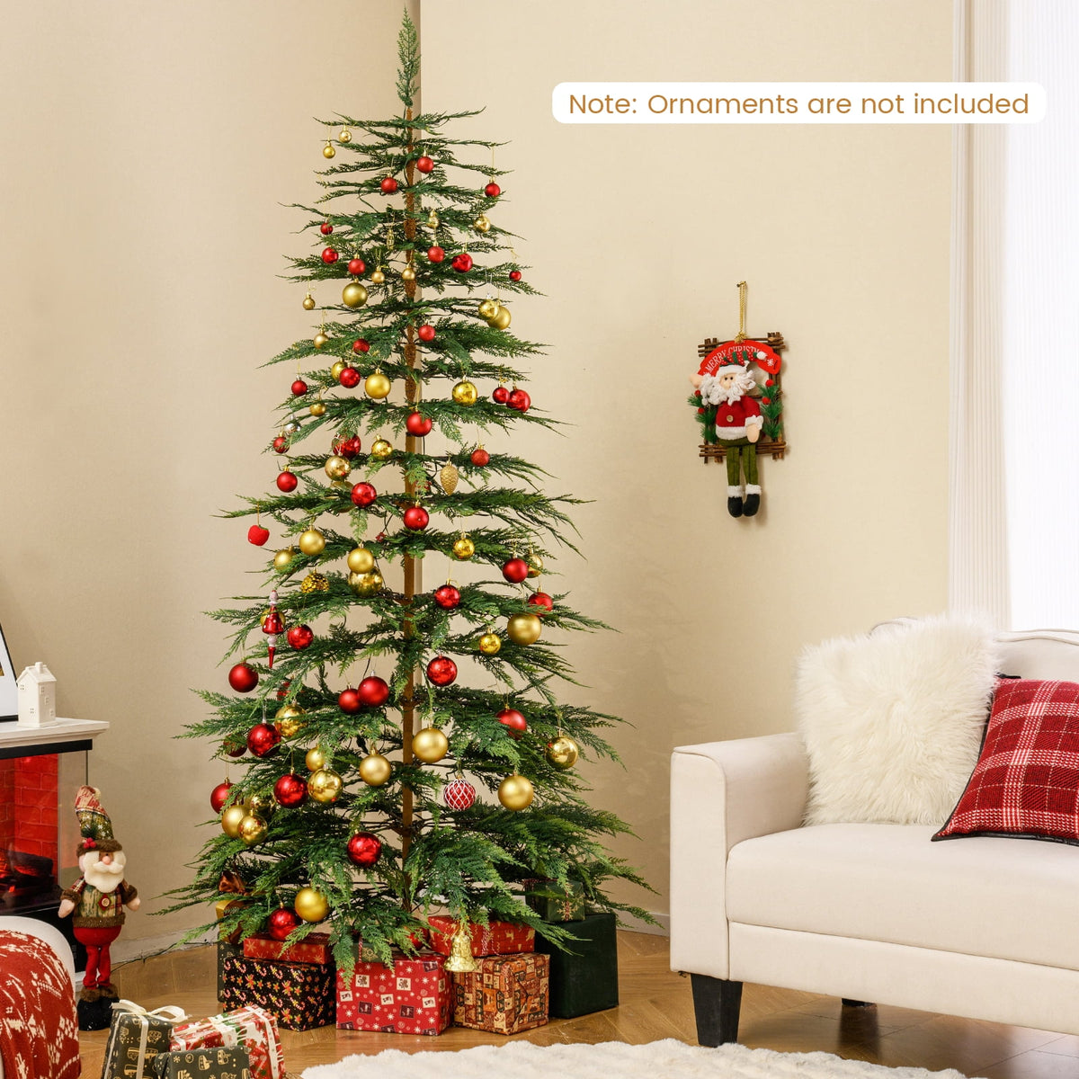 Costway 6.5 FT Pre-Lit Cypress Christmas Tree Hinged with 470 PE Branch Tips Timer & 430 Lights