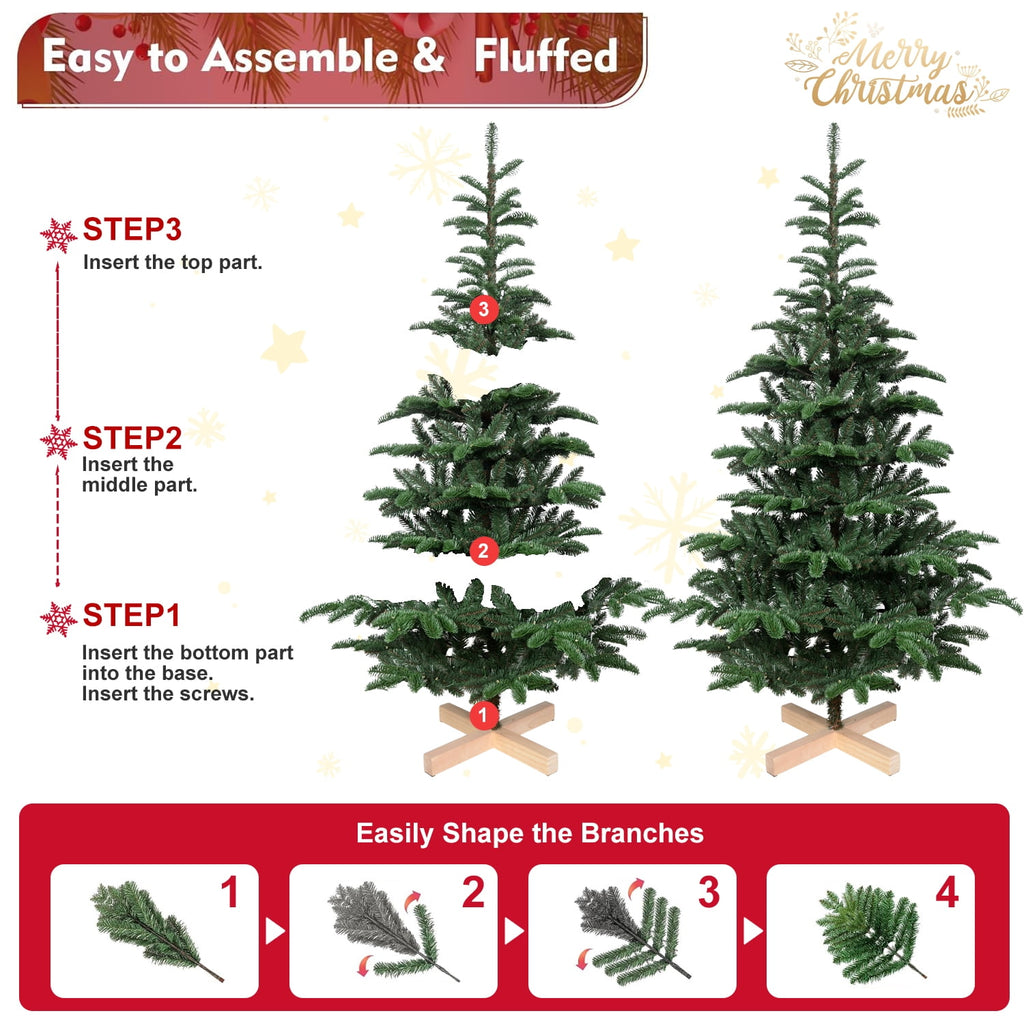 Mayhihi 7FT Pre-Lit Artificial Full Christmas Tree with 400 Lights, Hinged Premium 941 PE & PVC Mixed Branch Tips, Wooden Base, Green