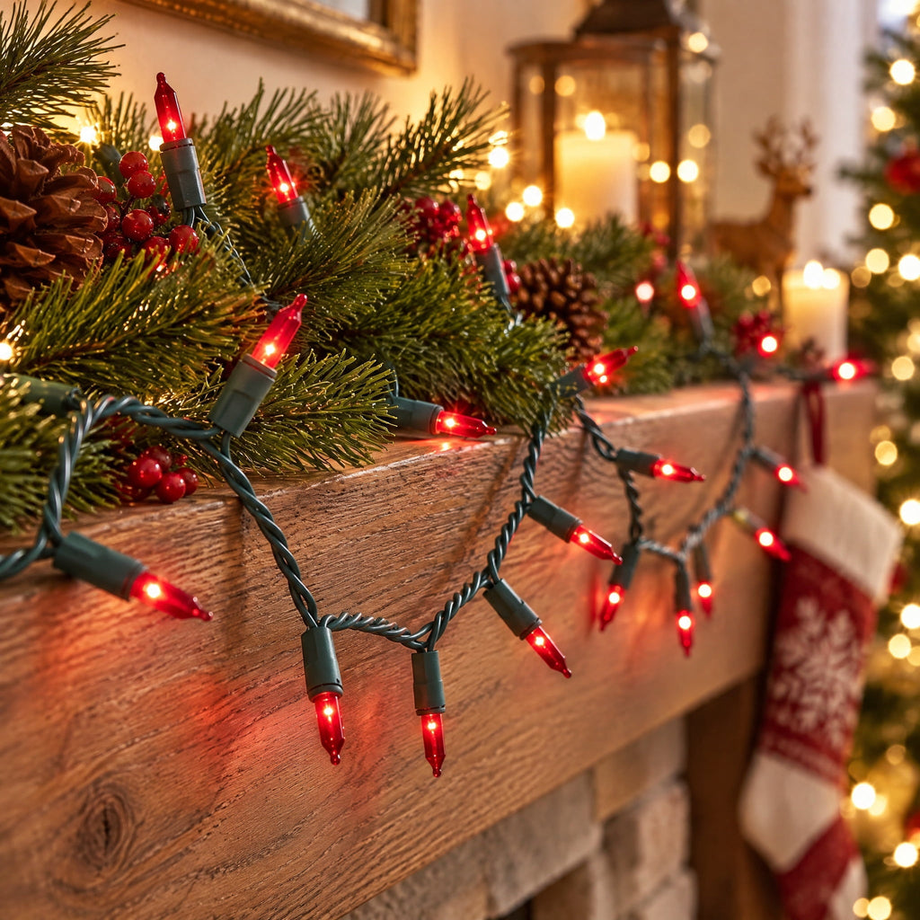 Indoor/Outdoor 100-Count LED Mini Christmas String Lights, Warm White, Green Wire, 19.5', by Holiday Time