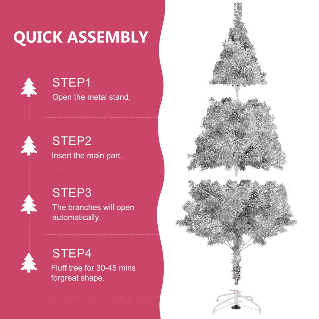 Fawyn 6' Ft Sparking Gorgeous Folding Artificial Tinsel Christmas Tree Silver Color 450 Tips