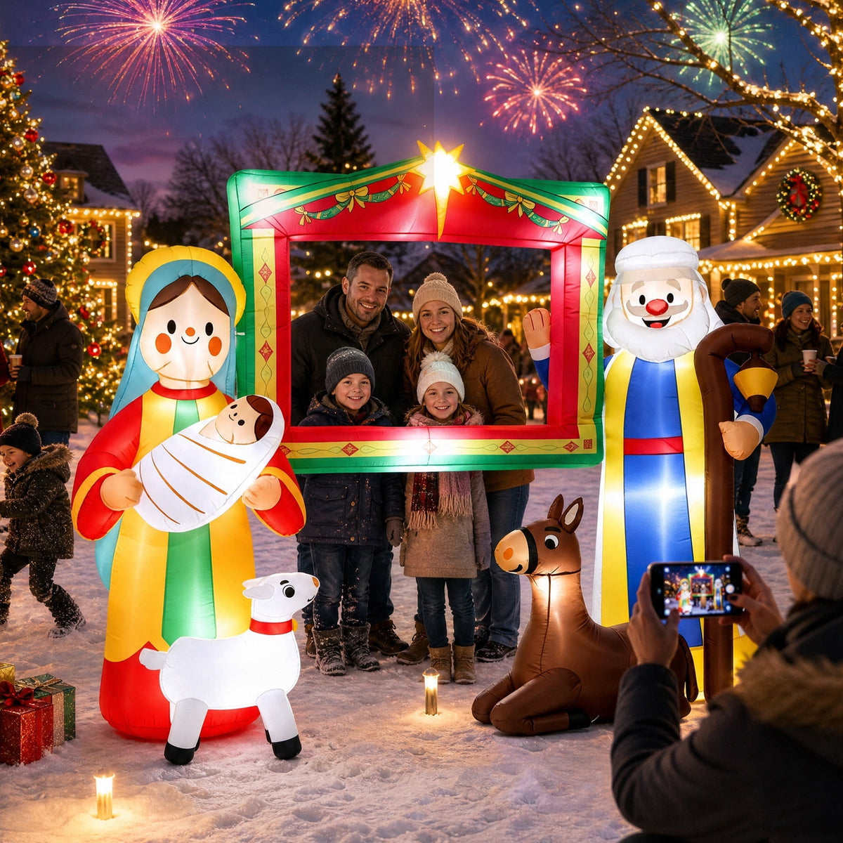 Wondiair 12FT Christmas Inflatable Nativity Scene with LED Lights for Outdoor Yard and Church Decor