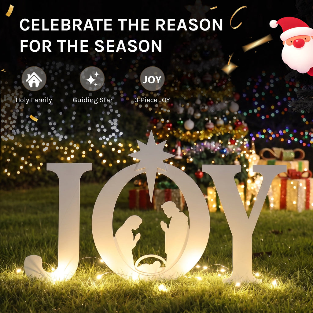 CONCETTA Outdoor JOY Christmas Nativity Decoration for Yard, Red White