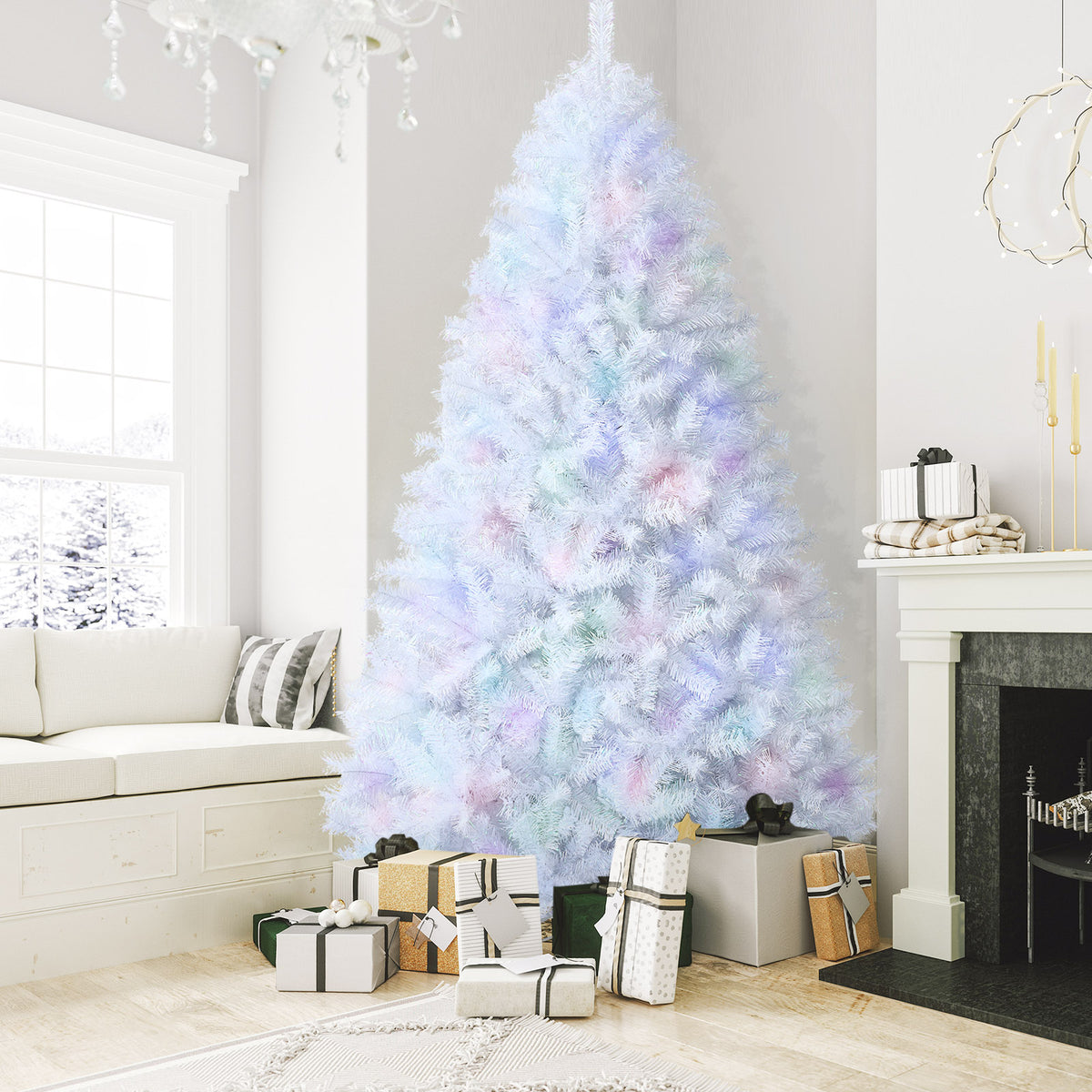 Topbuy 6FT White Realistic Xmas Tree, Lush Christmas Tree W/ 792 PVC & PET Branch Tips