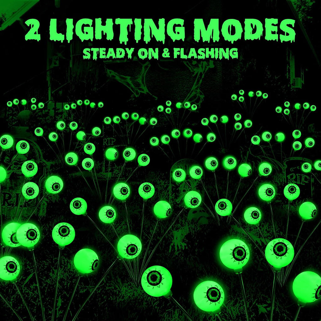 Morfone Halloween Decorations Outdoor, 2 Pack 12 LEDs Solar Scary Eyeball Lights, Waterproof Eyeball Swaying Firefly Lights, Halloween Path Lights for Garden Yard Party, Purple