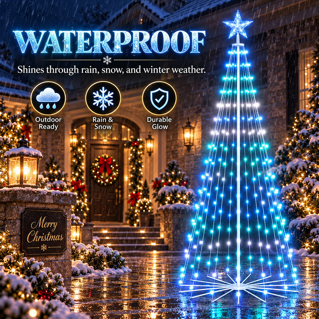 8FT 236 LED Christmas Cone Tree Smart Light with 58 Modes DIY Timer Remote Dimmable Artificial Christmas Tree for Porch Yard Patio Indoor Outdoor Xmas Holiday Decor