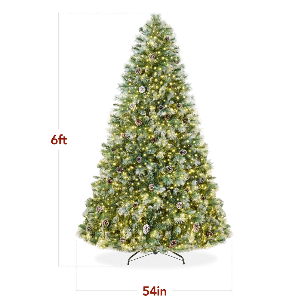 Best Choice Products 6ft Pre-Lit Frosted Scotch Pine Christmas Tree w/ 946 Branch Tips, 250 2-in-1 LED Lights