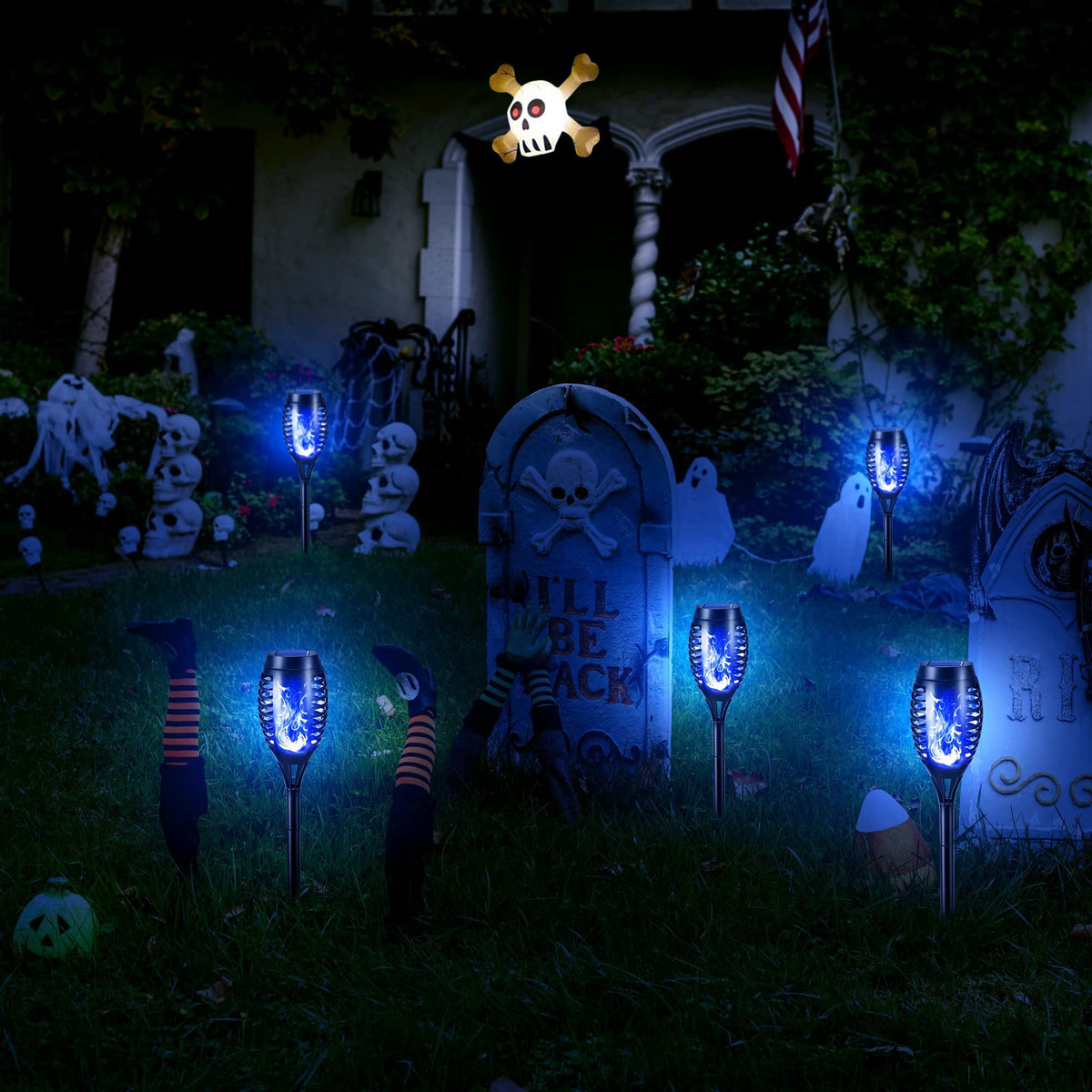 Toodour Outdoor Solar Lights, 6 Pack LED Solar Torch Lights with Flickering Flame, Waterproof Halloween Decoration for Patio Lawn Yard Pathway Garden