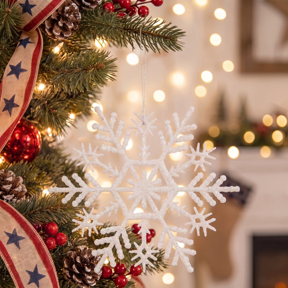 20-Count Pink Glitter Snowflake Christmas Ornaments, 3.9", by Holiday Time