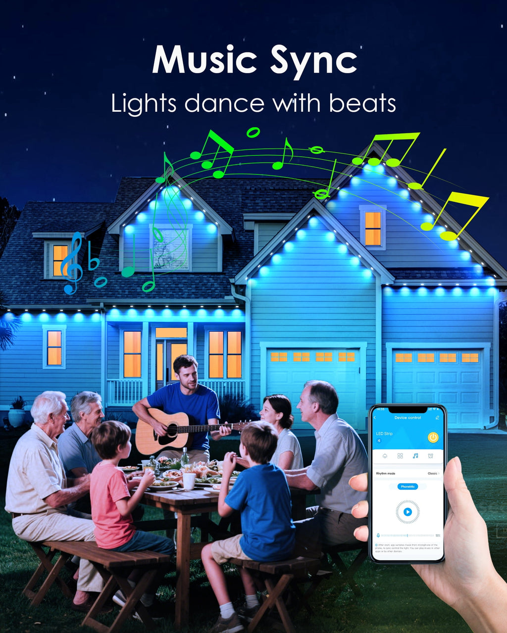 DAYBETTER 50ft Permanent Outdoor Lights, RGB Eaves String Lights with 25LED, Remote/APP Control, IP65 Waterproof, for Garden Halloween Christmas Party Decorations