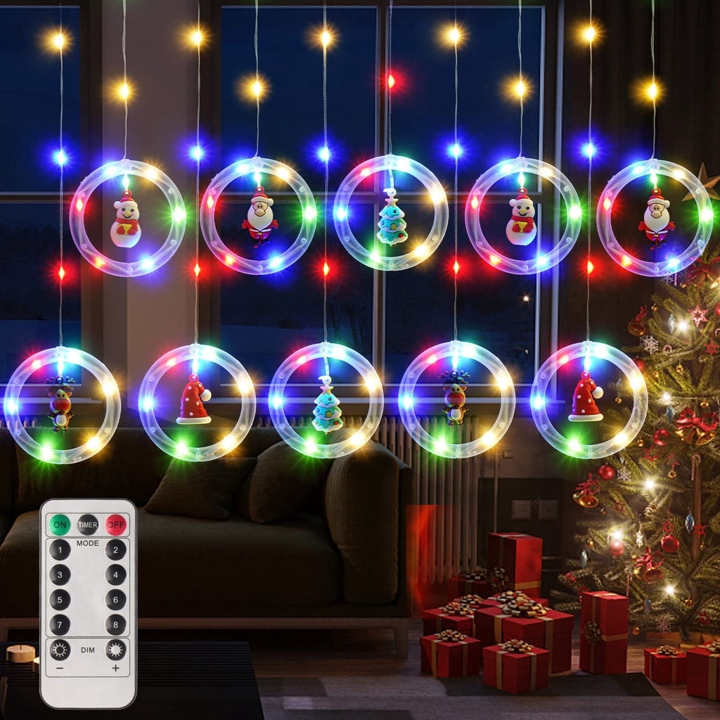 WILLED Christmas String Lights, 120 LED Window Curtain Lights with Christmas Ornaments, 9.8ft USB Powered Warm White Waterproof Fairy Lights Indoor Outdoor for Xmas Tree Patio Garden Party Home Decor