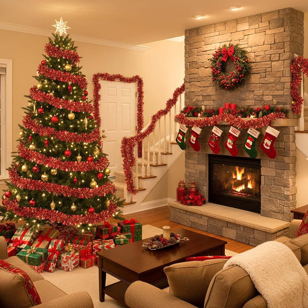 Ayieyill 33ft Tinsel Garland Hanging Christmas Tree Garland for Christmas Tree Decorations Indoor, Iridescent