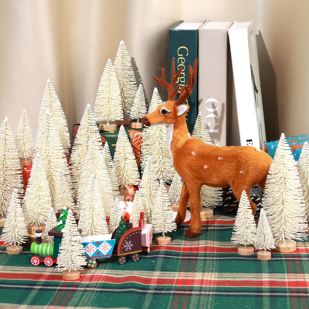 Ayieyill 30PCS Artificial Mini Christmas Trees, Mini Pine Tree Sisal Trees with Wood Base Bottle Brush Trees for Christmas Table Top Decor Winter Crafts Ornaments