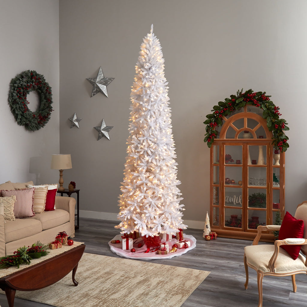 Nearly Natural 3' White Slim Artificial Christmas Tree Prelit 50 Warm White LED Lights