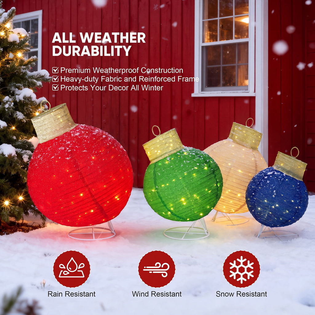 FOOWIN 3pcs Lighted Pop-Up Outdoor Christmas Ornament Set, Holiday Decoration with 270 LED Lights for Yard & Outdoor Christmas Decor