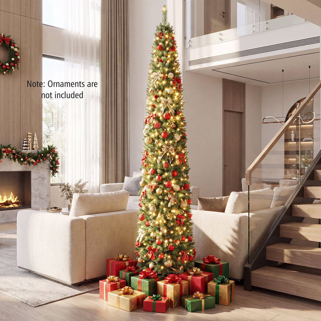 Costway 5 FT Pre-Lit Pencil Christmas Tree with 150 LED Lights & 296 Branch Tips Party
