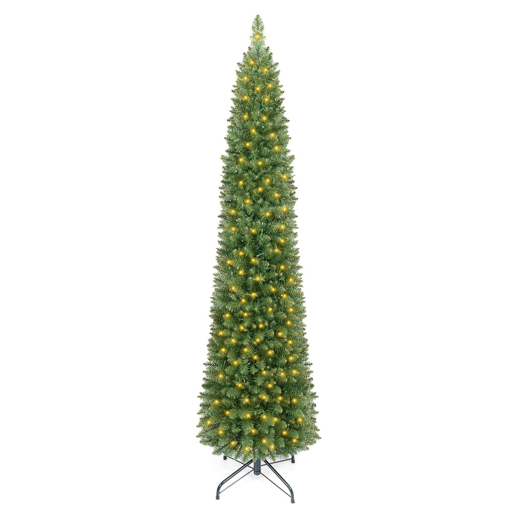 Costway 5 FT Pre-Lit Pencil Christmas Tree with 150 LED Lights & 296 Branch Tips Party
