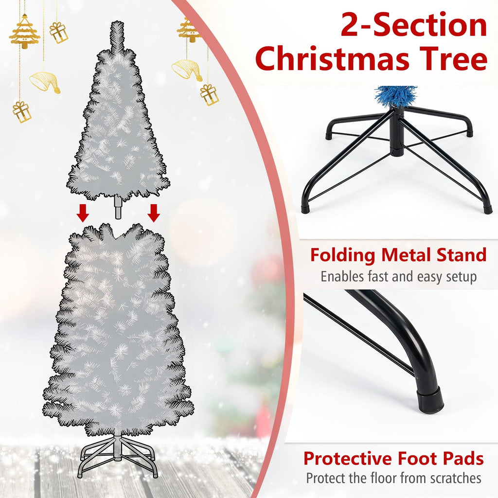 Costway 6FT Unlit Pencil Slim Tree Artificial Christmas Tree Metal Blue
