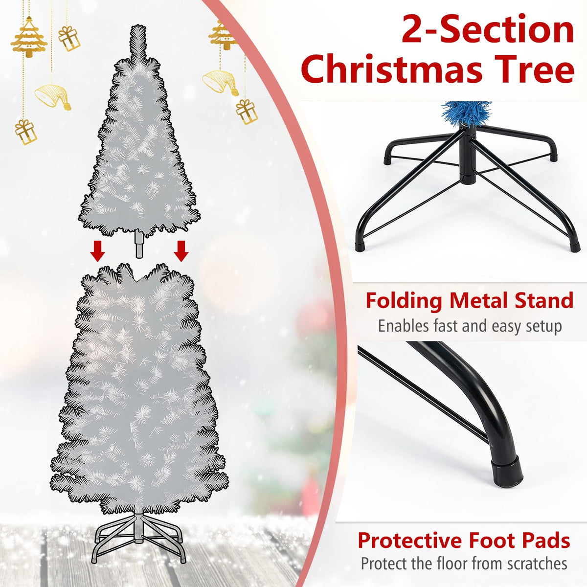 Costway 6FT Unlit Pencil Slim Tree Artificial Christmas Tree Metal Blue