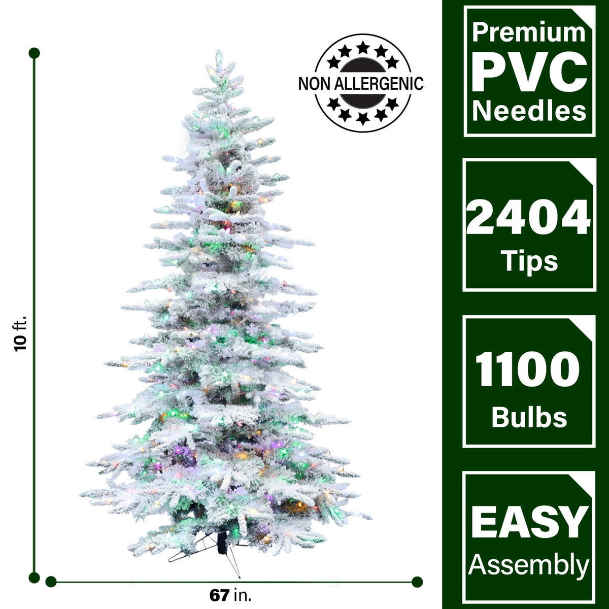 Fraser Hill Farm 10-Ft. Flocked Pine Valley Christmas Tree with Dual Multicolor & Warm White LED Lights and Remote, FFPV010-6SN