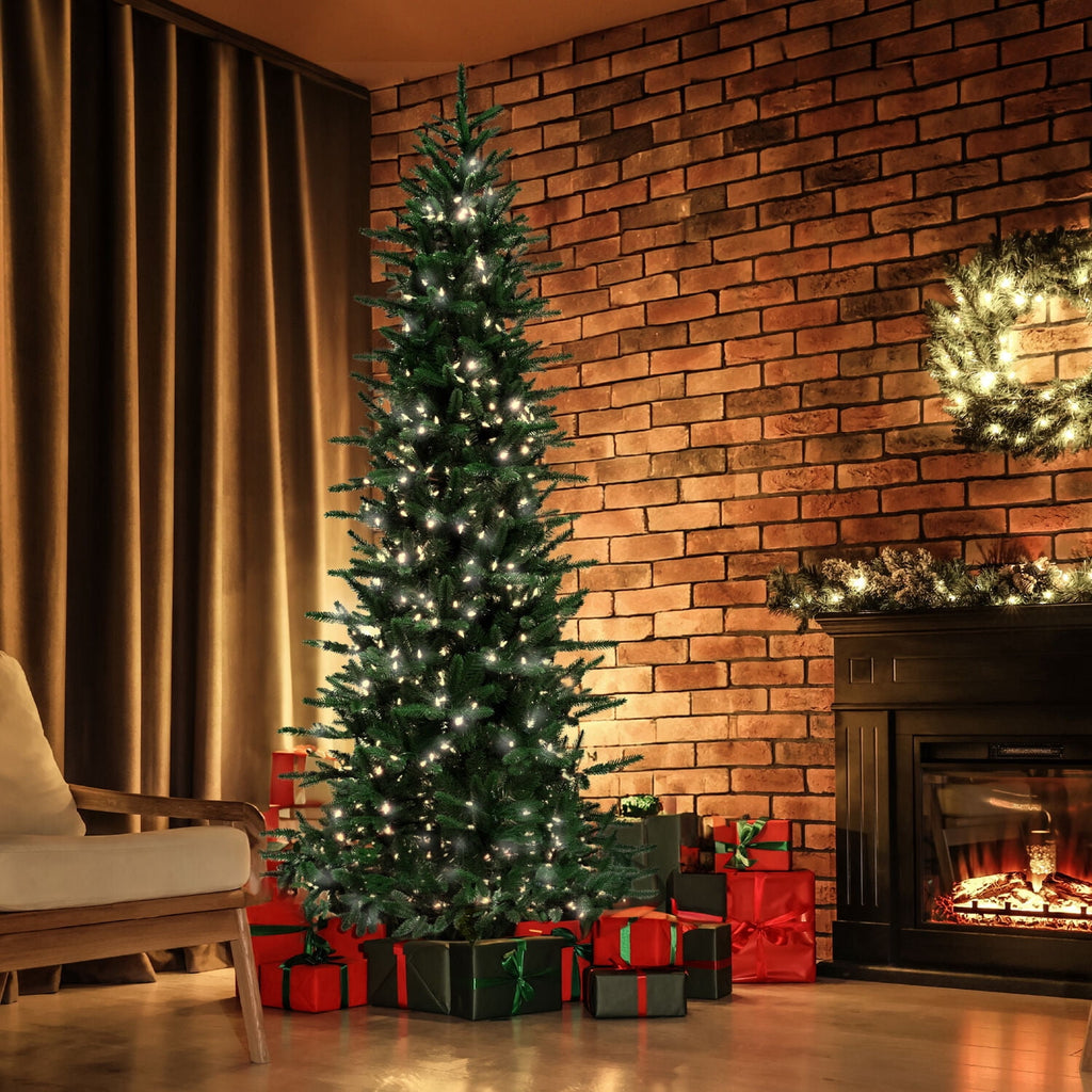 Fraser Hill Farm 6.5-Ft. Carmel Pine Slim Christmas Tree with White Incandescent Smart Lights, FFCP065-3GR