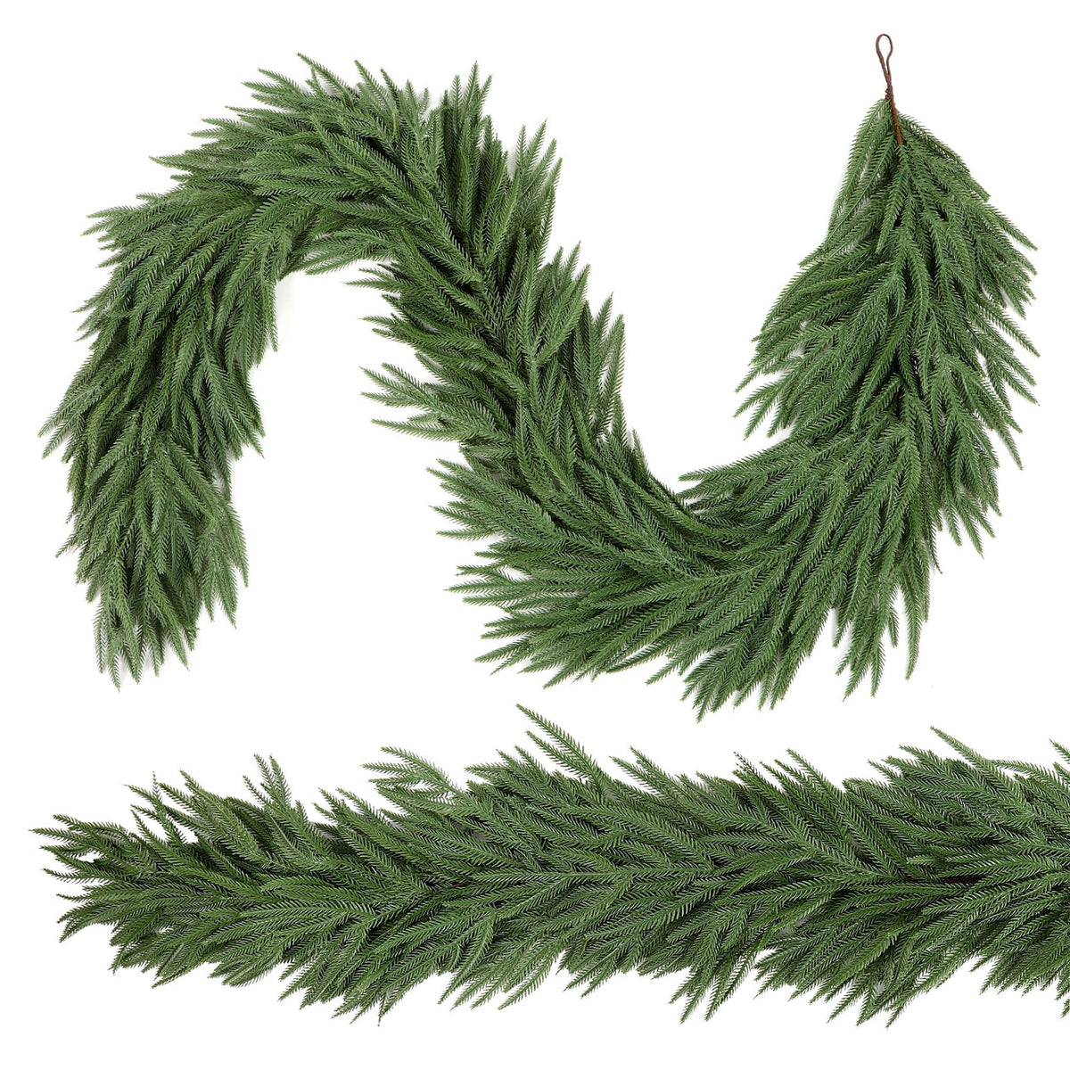 Lolsea 9FT Real Touch PE Christmas Garland, Artificial Norfolk Pine Garland for Mantel, Stair Railing, Christmas Tree, Xmas Decoration for Indoor & Outdoor, Green