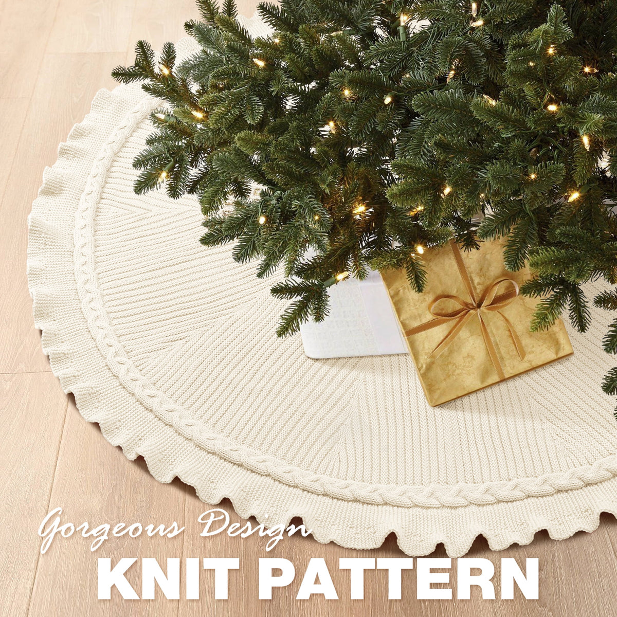 Ayieyill Christmas Tree Skirt, 48 inches Cable Knit Knitted Thick Rustic Xmas Tree Skirts Decoration, Red Tree Skirt Christmas Decoration, Burgundy