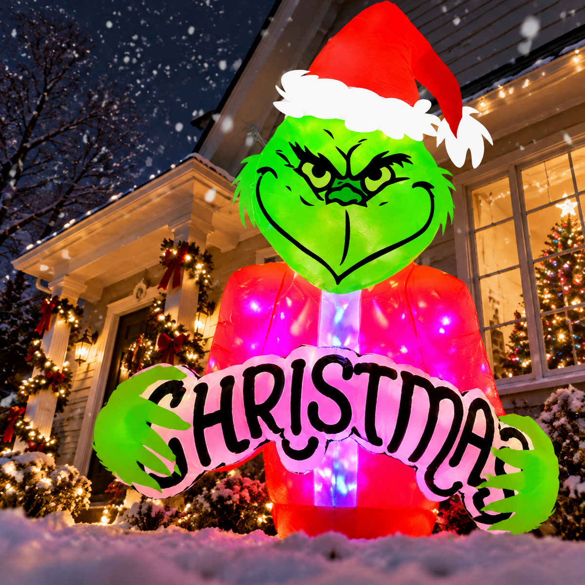 4.5ft Christmas Inflatable Green Monster Window Breakout Outdoor Holiday Decor with LED Lights