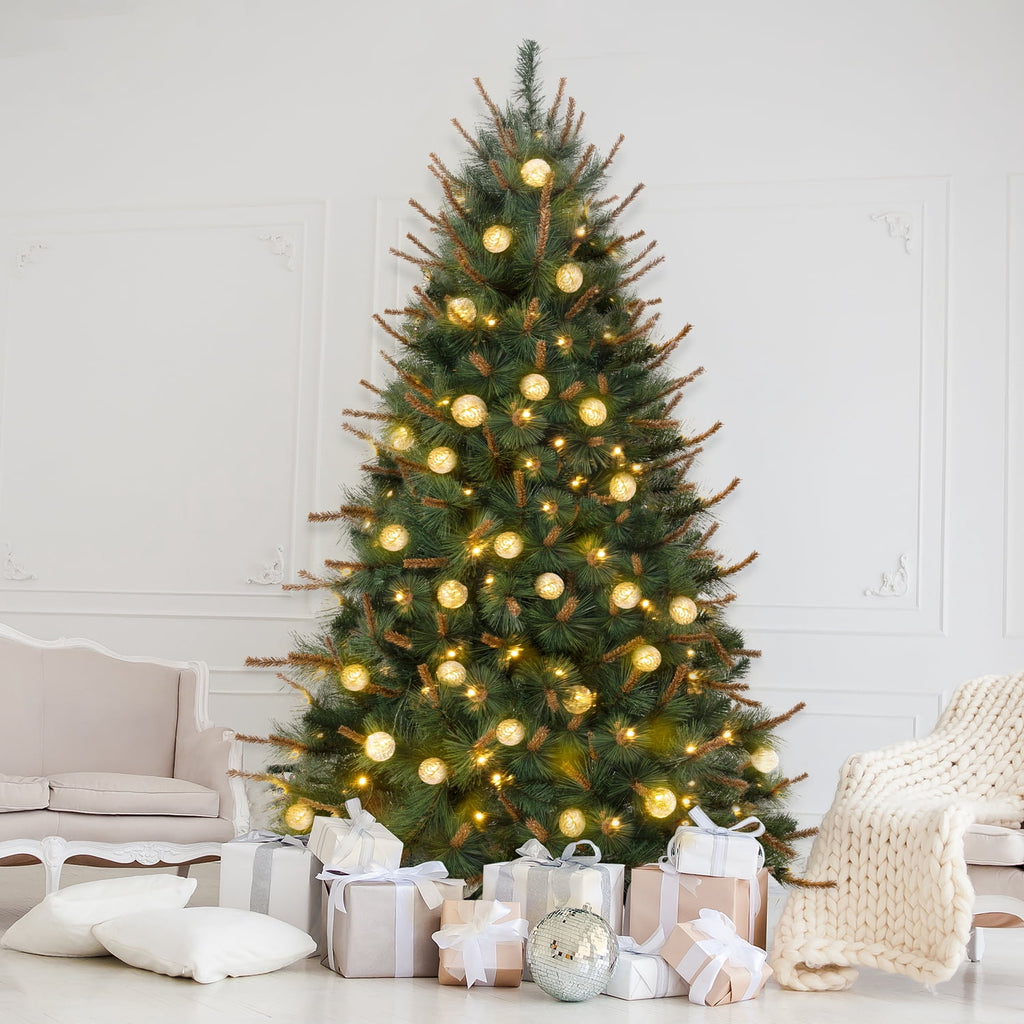 Naomi Home 6.5ft Selena Green Prelit Christmas Tree With 300 Globe Bulb Lights, 857 Branch Tips, 43in Wide, Metal Stand