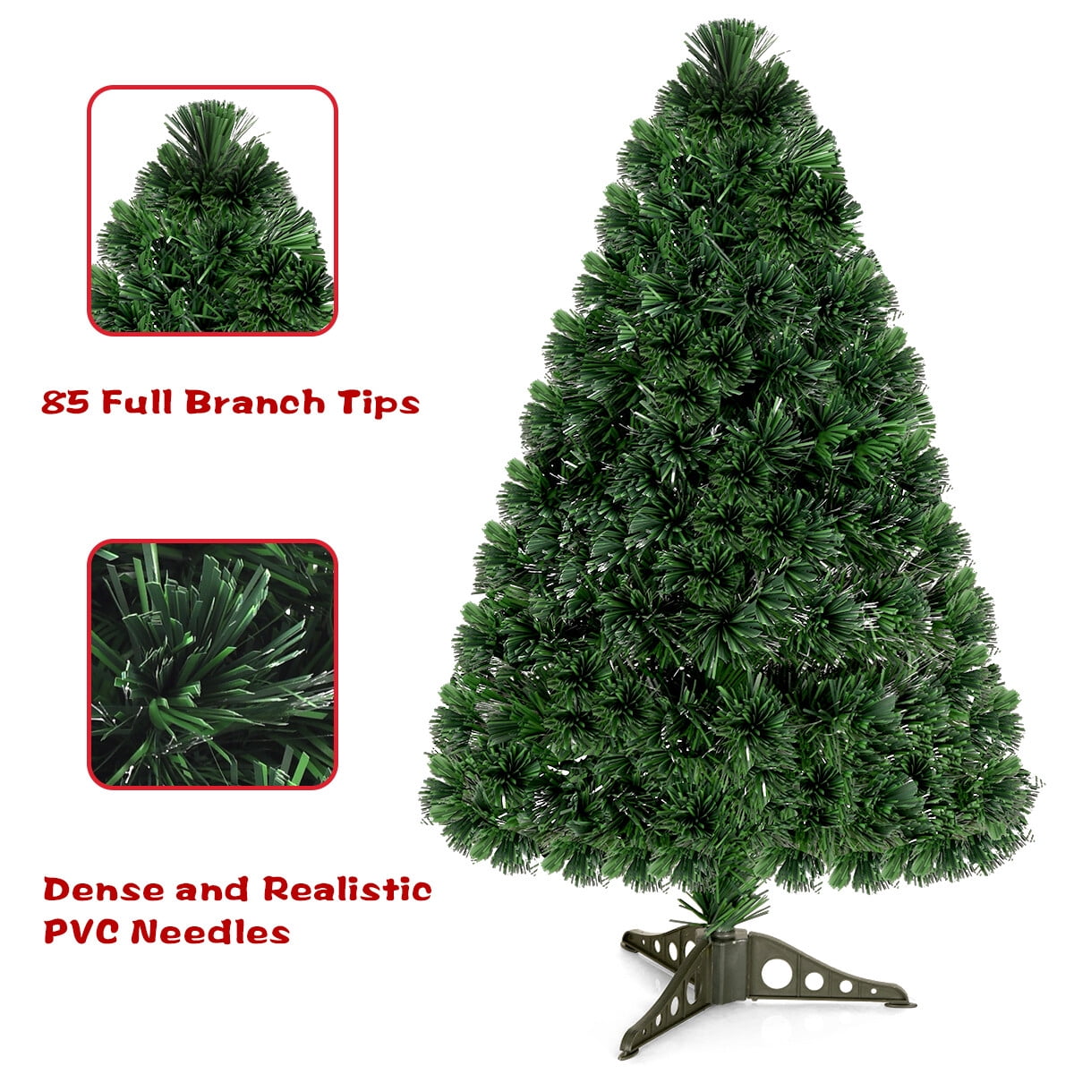 Costway 6Ft Pre-Lit Fiber Optic PVC Christmas Tree Metal Holiday