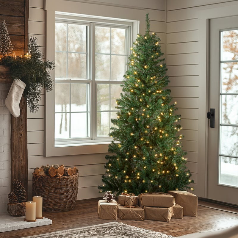 National Tree Company 6 ft. Acacia Hinged Tree with 300 Clear Lights-UL, 599 Tips