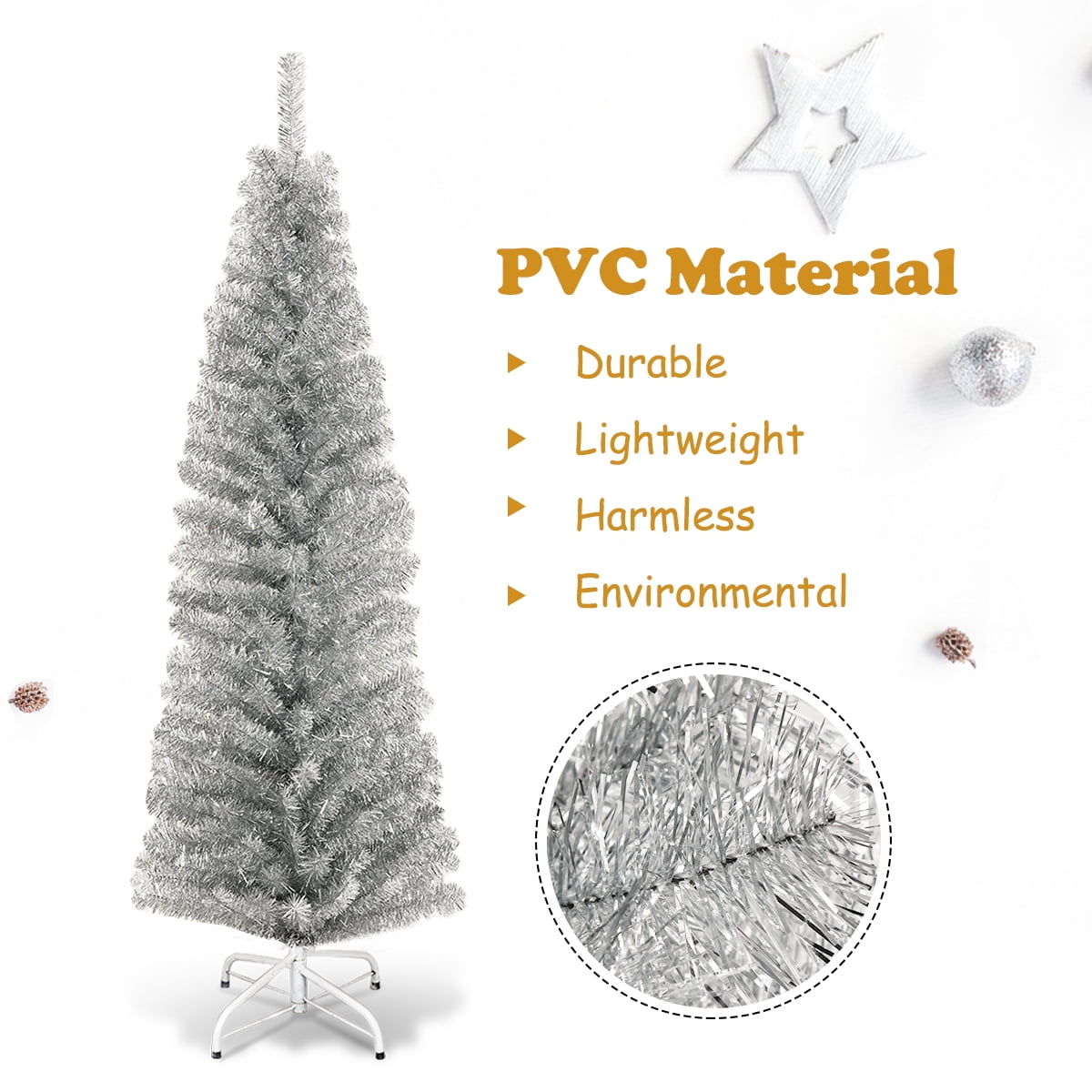 Gymax 6ft Pencil Artificial Christmas Tree Electroplate Pencil Tree (Blue)