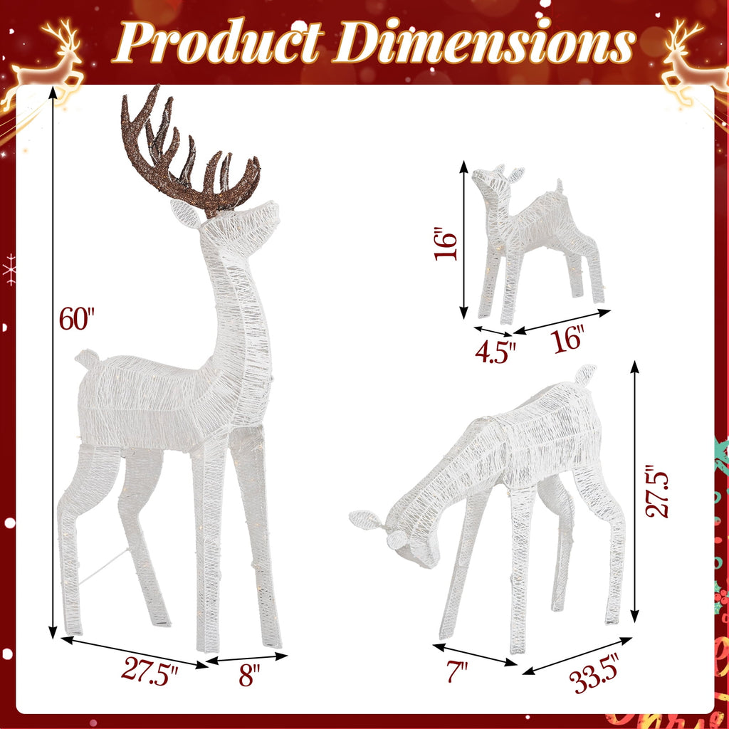 Ktaxon Christmas Outdoor Decor 4FT Lighted Reindeer Set 3Pcs Yard Deer Decorations LED Lights - Gold